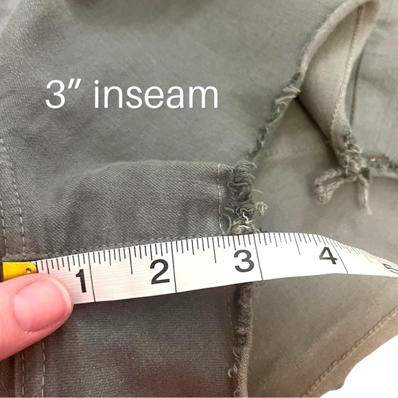 Articles of Society Madre Frayed Denim 3” Jean Shorts in Pompano/Olive Green - Picture 7 of 12